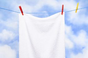 laundry on clothes line, strip washing bath towels