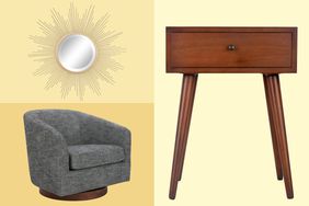 Collage of a mirror, chair and end table we recommend from the Amazon outlet