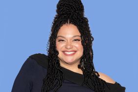 Photo of comedian Michelle Buteau on blue background