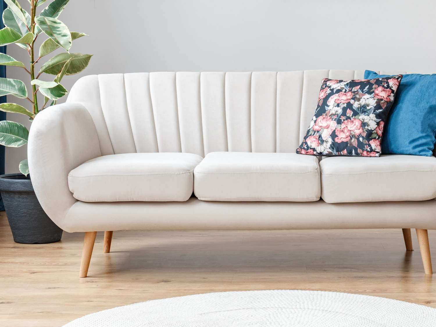white upholstered sofa in living room