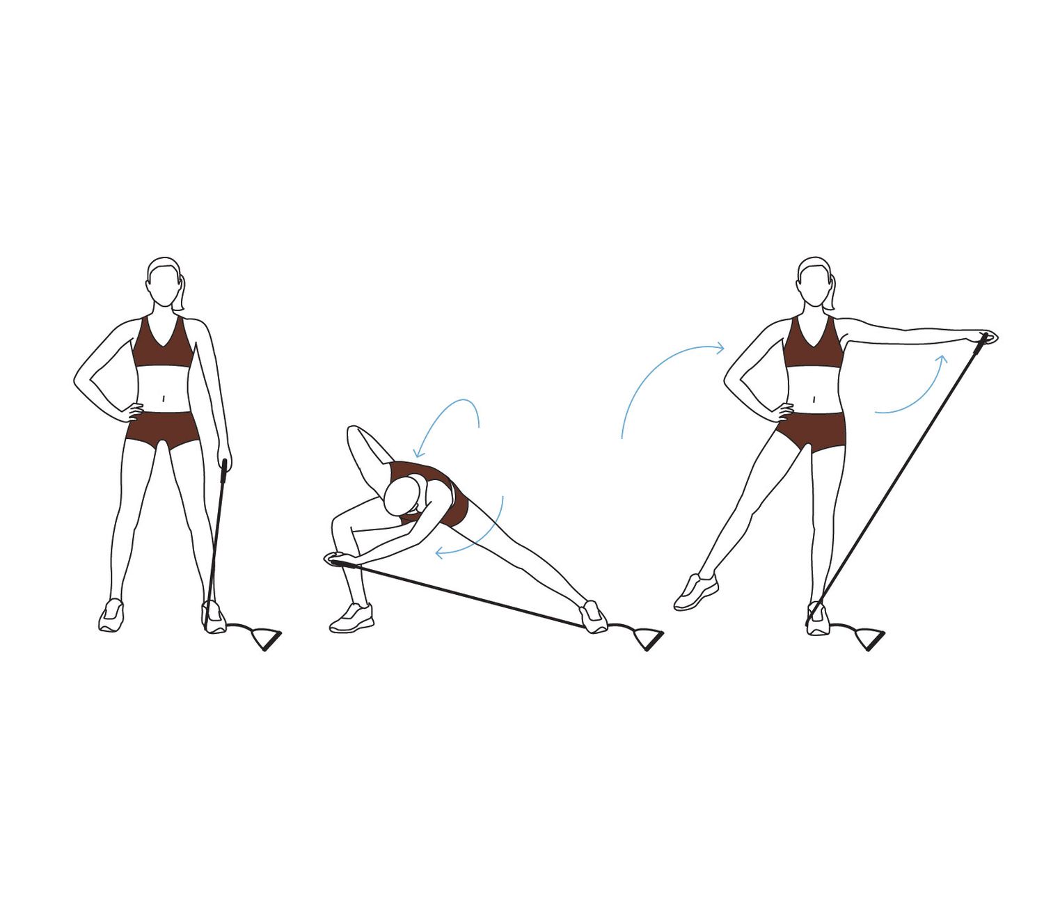 illustration of woman doing a side lunge leg and arm exercise with resistance band