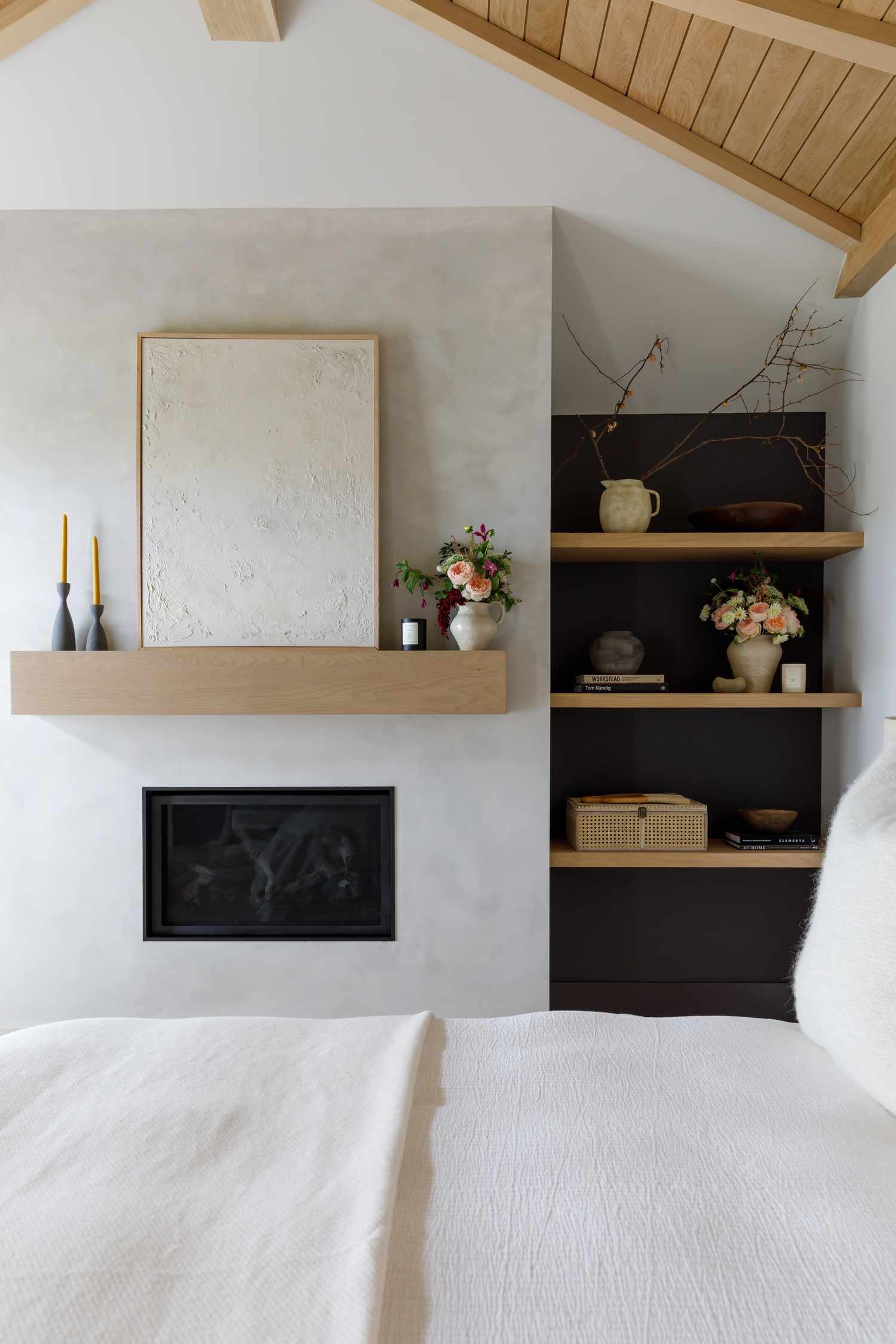 book shelves in bedroom