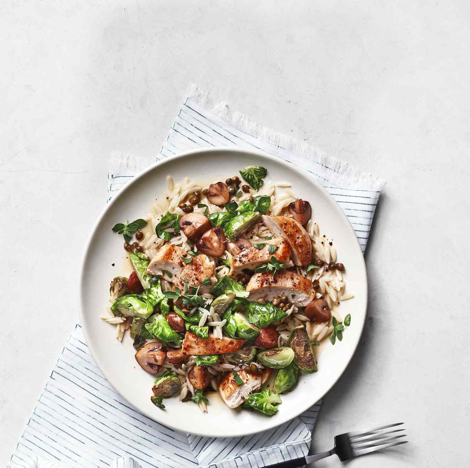 Chicken Piccata With Mushrooms and Brussels Sprouts