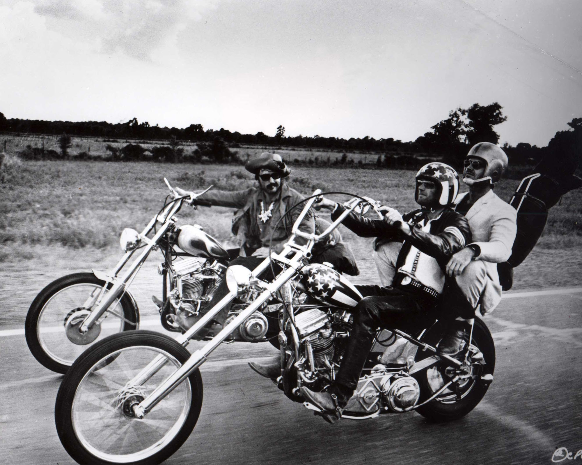 "Easy Rider," starring Dennis Hopper, left, Peter Fonda, center, and Jack Nicholson, right, was released on July 14, 1969. (File photo)