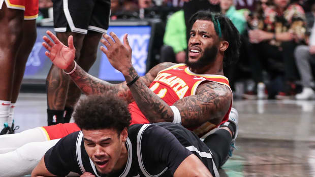 Brooklyn Nets forward Cameron Johnson (2) and Atlanta Hawks forward Saddiq Bey (41)