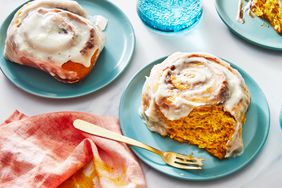 Southern Living Pumpkin Cinnamon Rolls on plates to serve