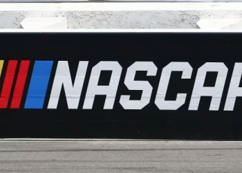 LONG POND, PA - JULY 28: A general view of the NASCAR logo on the wall during the Monster Energy NASCAR Cup Series Gander Outdoors 400 on July 28, 2019 at Pocono Raceway in Long Pond, Pa. (Photo by Rich Graessle/Icon Sportswire)