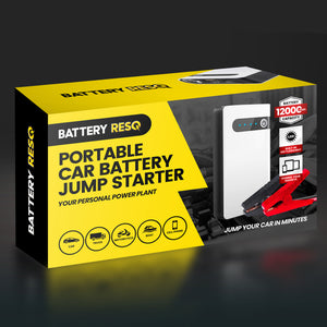 Battery ResQ - Portable Car Battery Jump Starter (12V 12000mah 400A), USB Power Bank, LED Flashlight