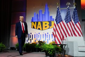 Republican presidential candidate former President Donald Trump walks on stage at the National Association of Black Journalists, NABJ, convention.