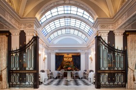 The front skylight and gates of a historic hotel in Washington D.C.