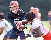 Syracuse Orange quarterback Kyle McCord (6). The Syracuse football team start practices for the 2024 season. It will be Fran Brown’s first season as head coach. Dennis Nett | dnett@syracuse.co