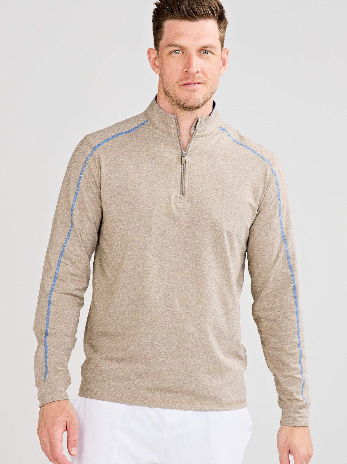 Carrollton Lightweight Quarter Zip (GrayOakHeather/GalacticBlue)