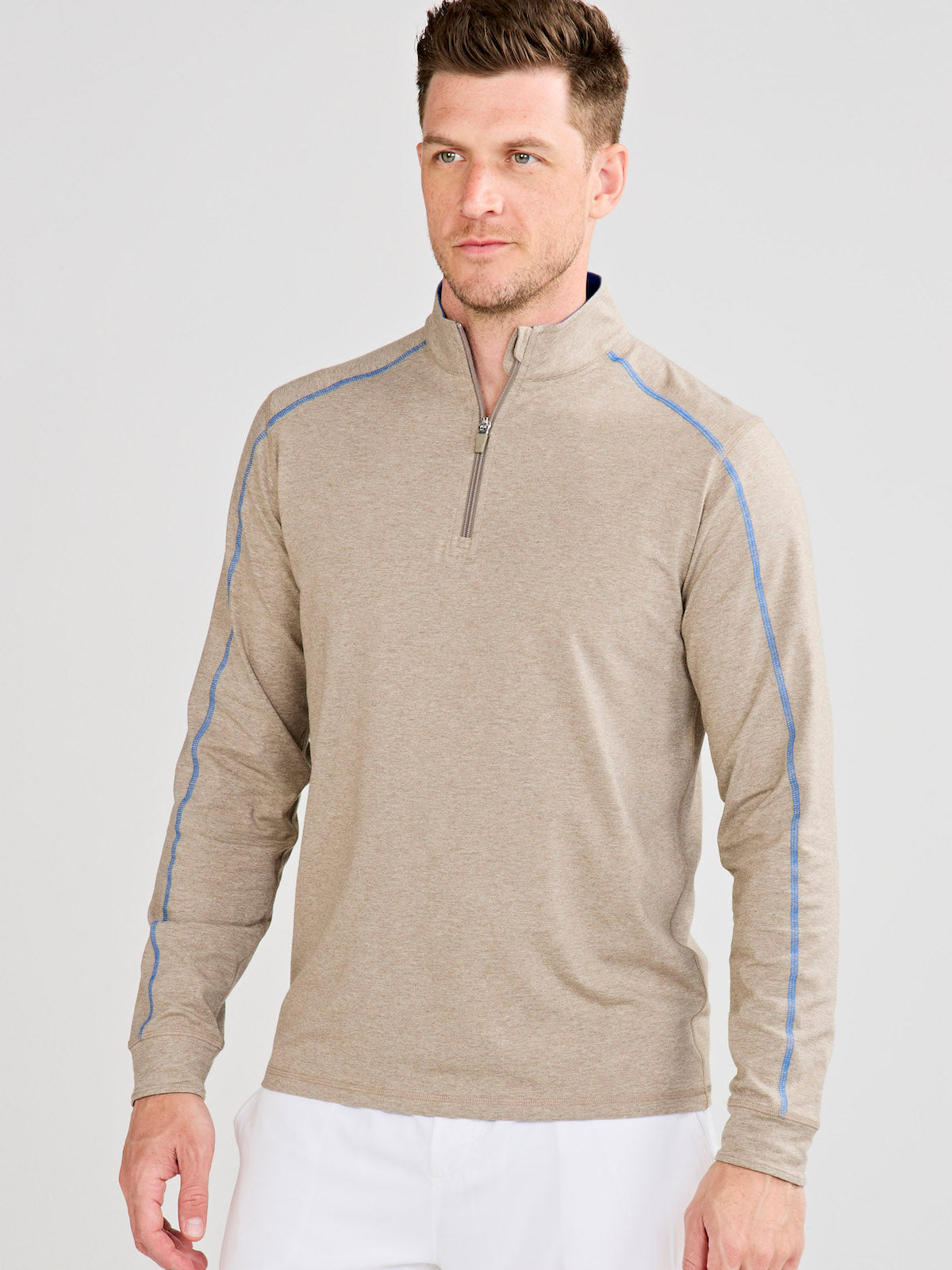 Carrollton Lightweight Quarter Zip (GrayOakHeather/GalacticBlue)