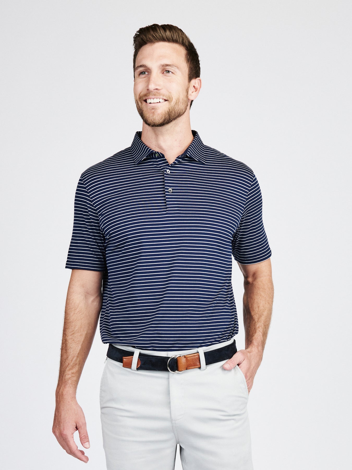 Cloud Lightweight Polo Brookline Stripe - tasc Performance (ClassicNavy/White)