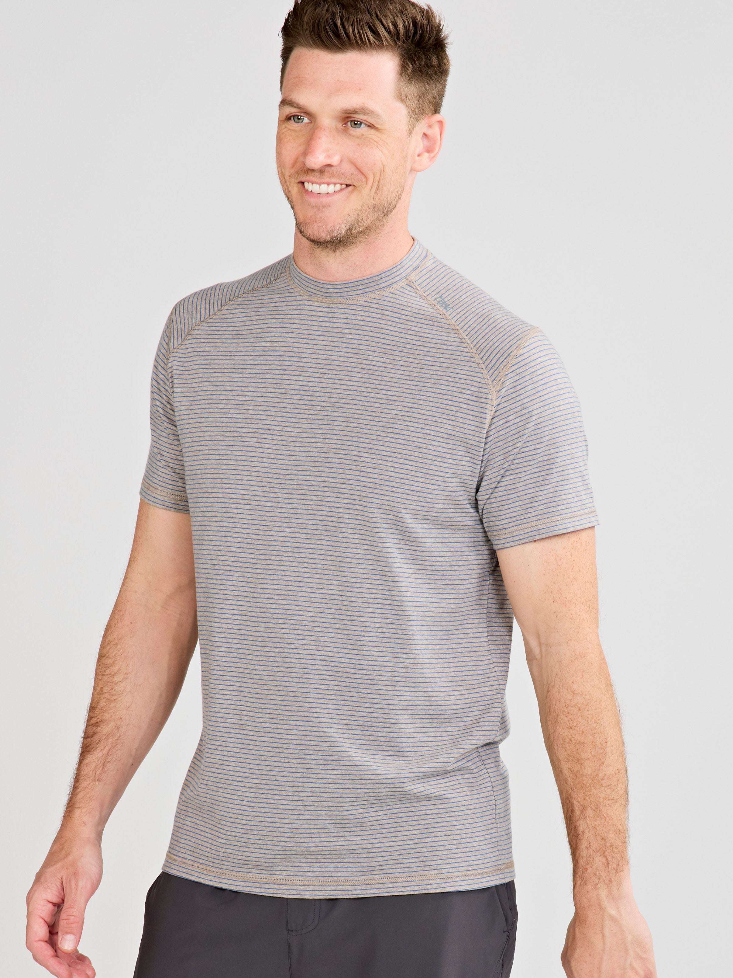 Carrollton Fitness T-Shirt - Mini Stripe tasc Performance (GrayOakHeather/GalacticBlue)