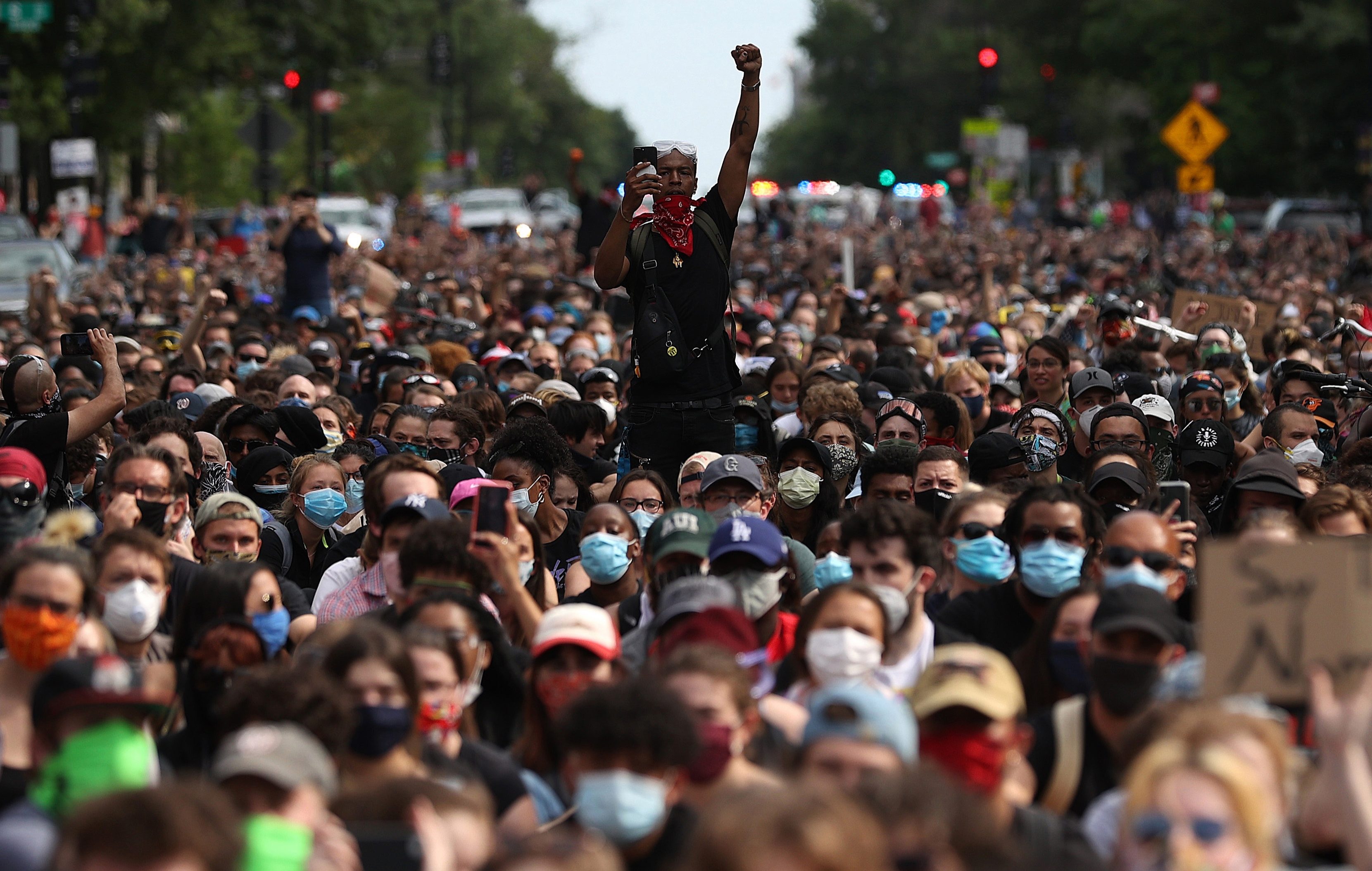  A man holds up his fist as protesters took to Washington DC earlier this week