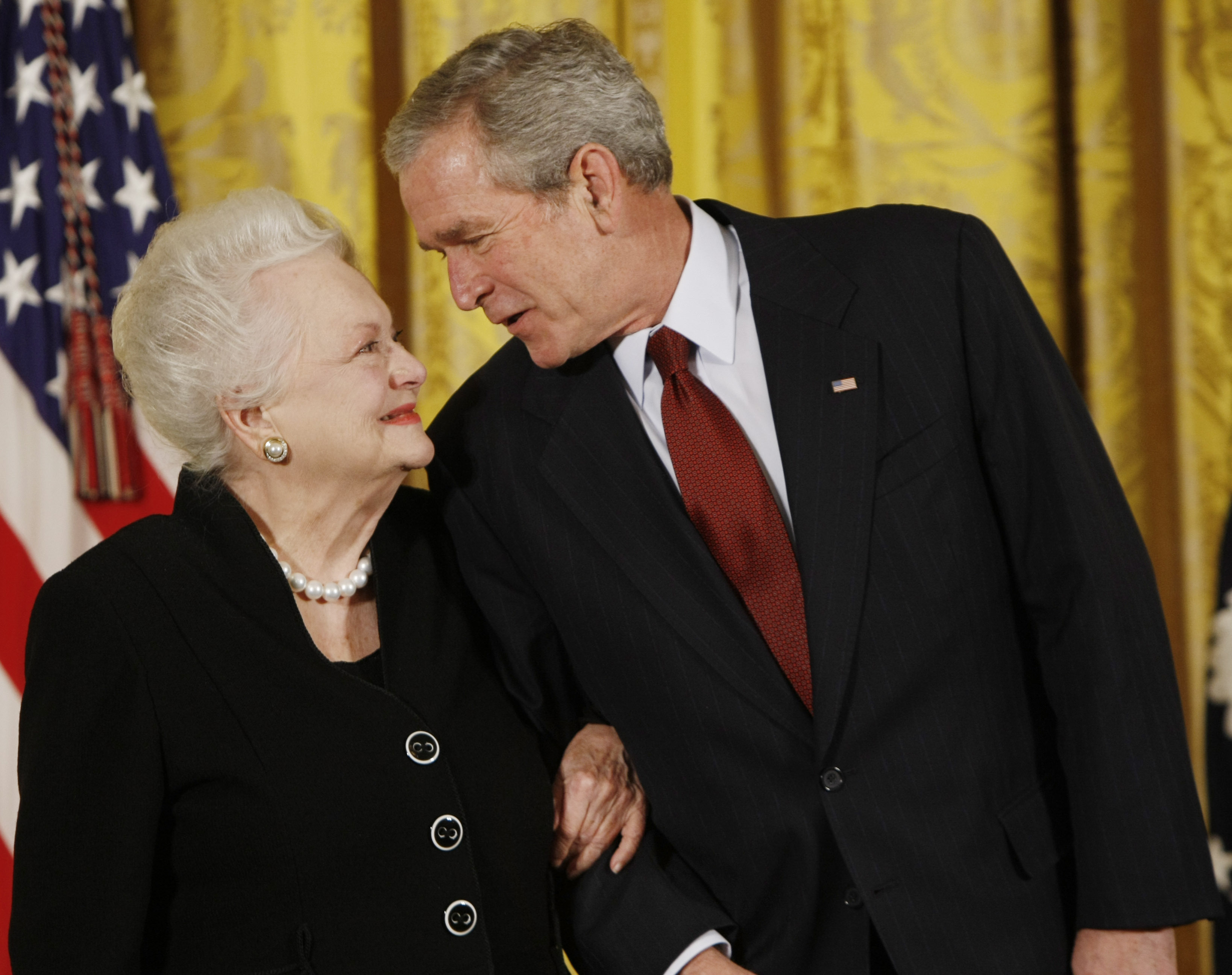 President George W. Bush awarded De Havilland with the National Medal of Arts in 2008 for her film contributions