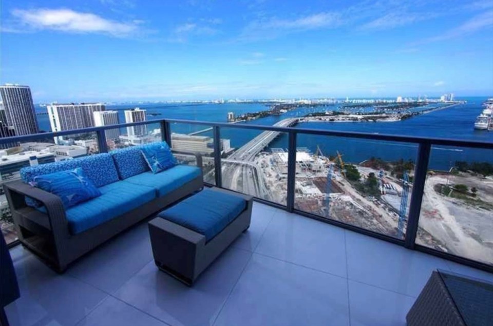 The Miami condo boasts panoramic views of South Beach and downtown Miami.