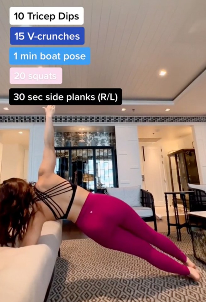 She finished off the workout with side planks