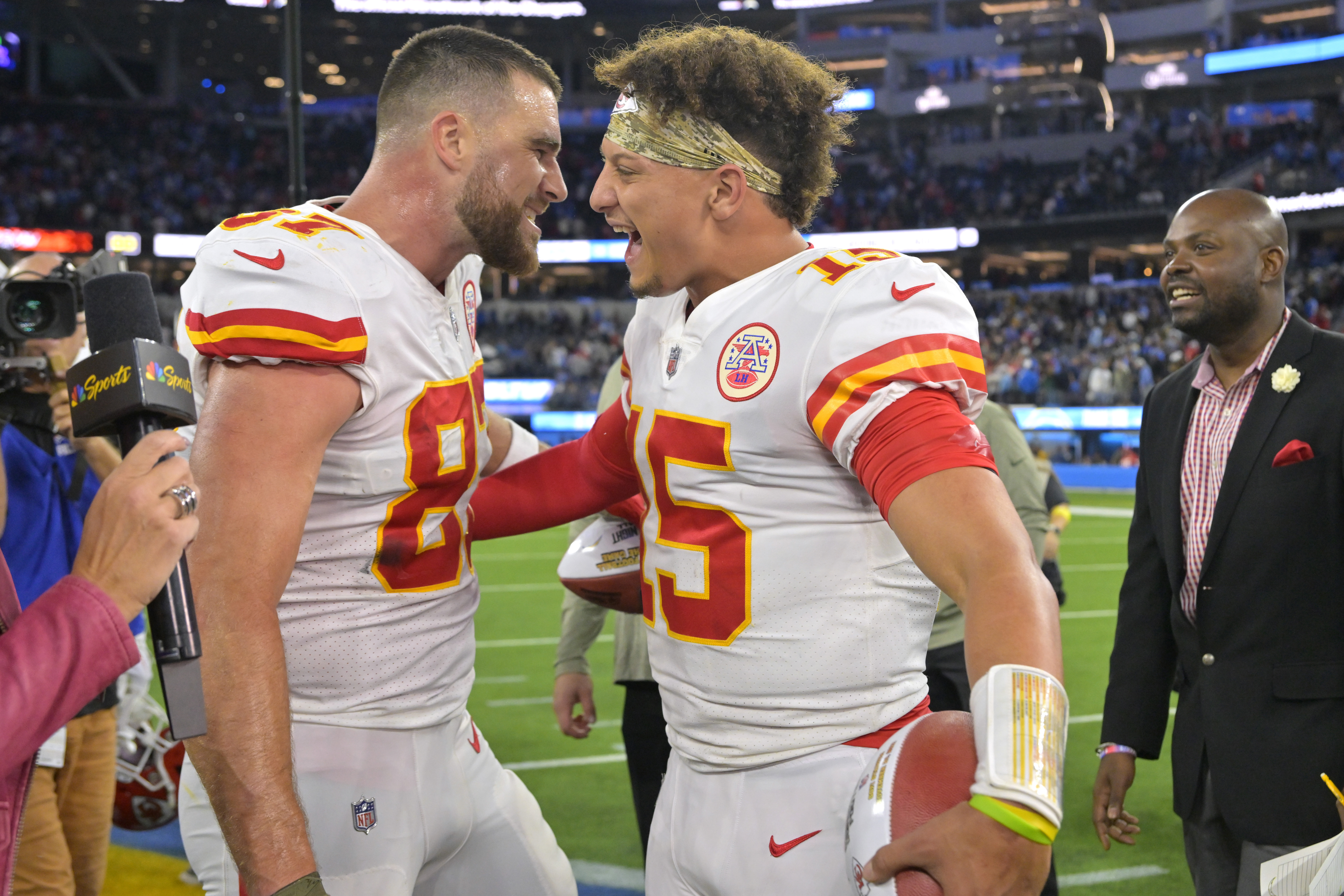 Kelce and Mahomes made history on Sunday night after combining for a record 16th time in the NFL post-season