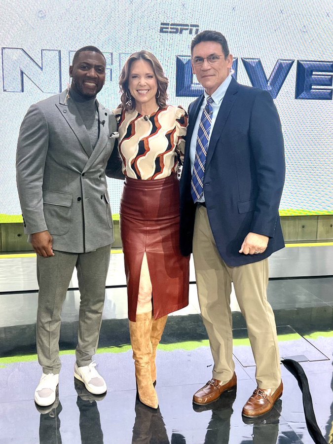 Rivera shared a photo alongside ESPN's Ryan Clark (L) and Hannah Storm (C) on the set of NFL Live