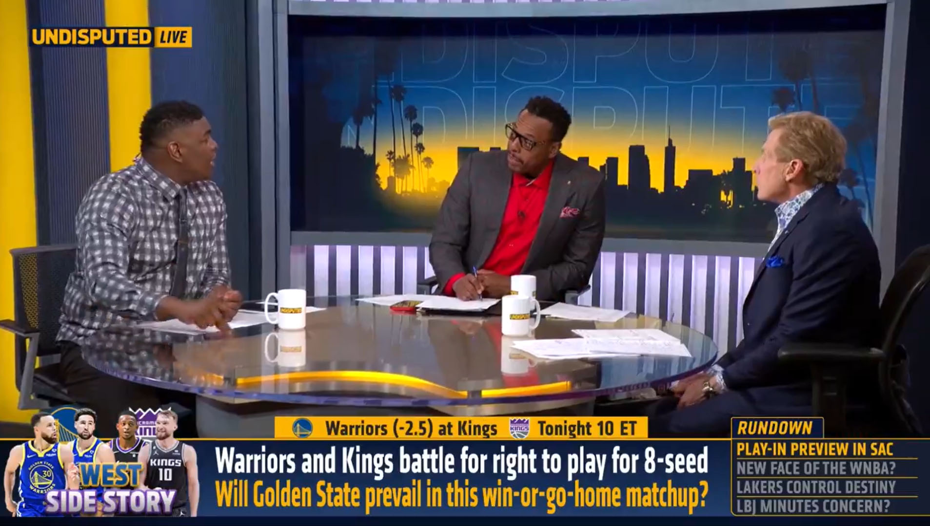 Johnson, Pierce, and Skip Bayless all agreed that the Warriors would beat the Sacramento Kings in the Play-Ins