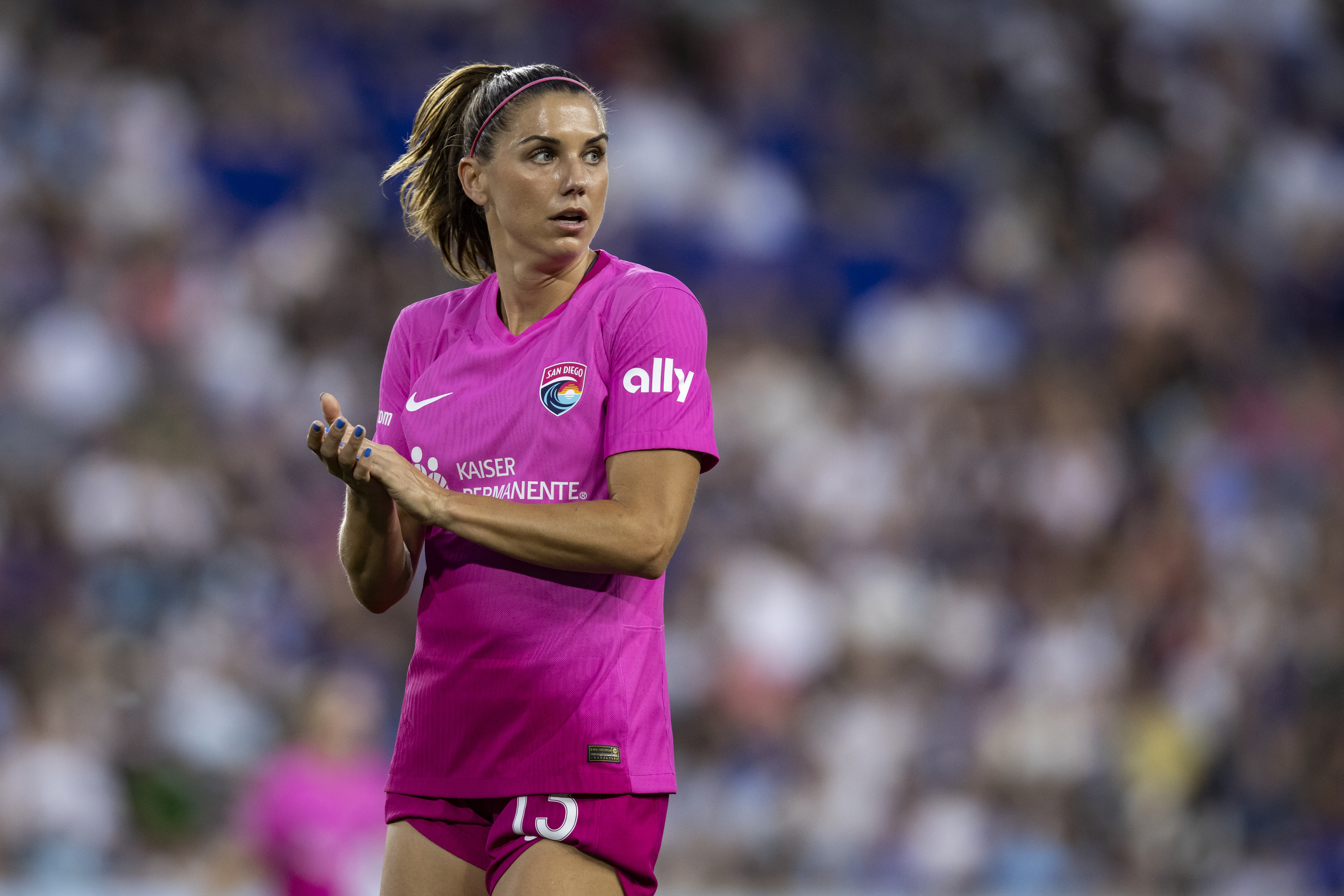 Alex Morgan #13 of San Diego Wave FC looks on during a match against the NJ/NY Gotham FC at Red Bull Arena on June 19, 2024, in Harrison, New Jersey