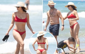 Eva Longoria, 49, enjoys beach day in teeny red bikini on Spain getaway