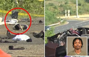 Victims' shoes seen lying in wreck after NFL star and 2 friends die in crash