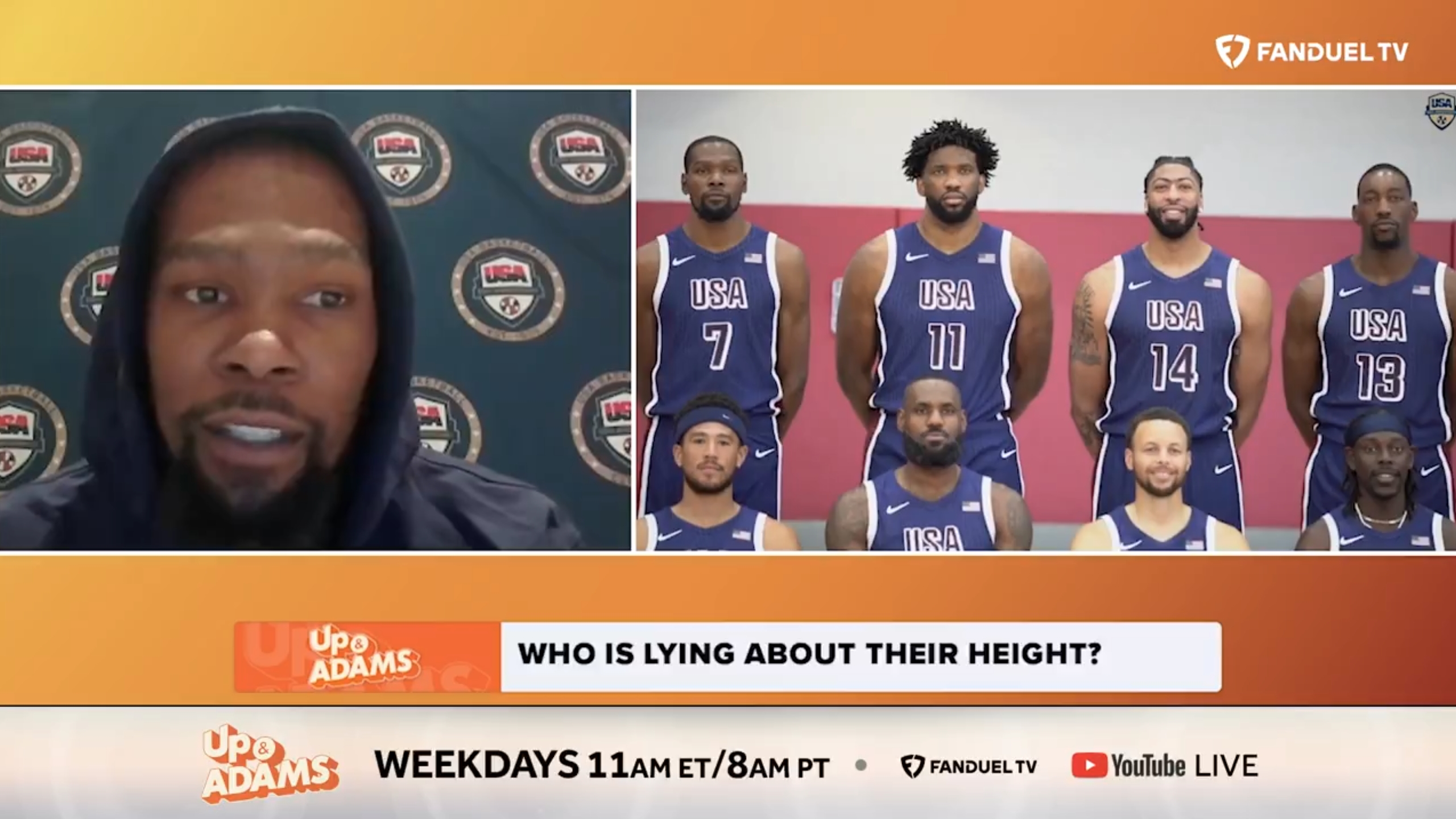 Durant was asked about his height after appearing to be as tall as the 7-foot Joel Embiid