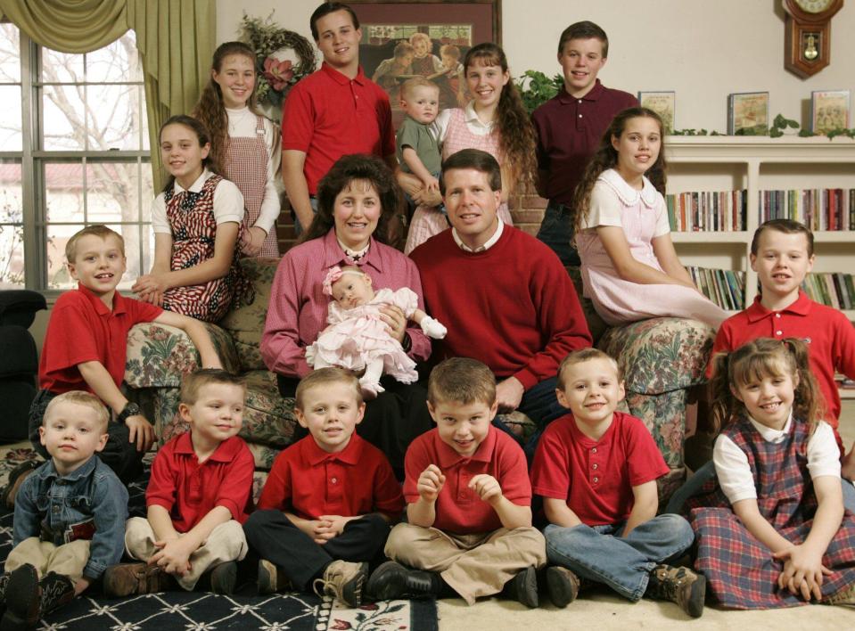 The Duggar family had a strict dress code for their children, but many have defied them as they have gotten older (Jana pictured in back row on left)