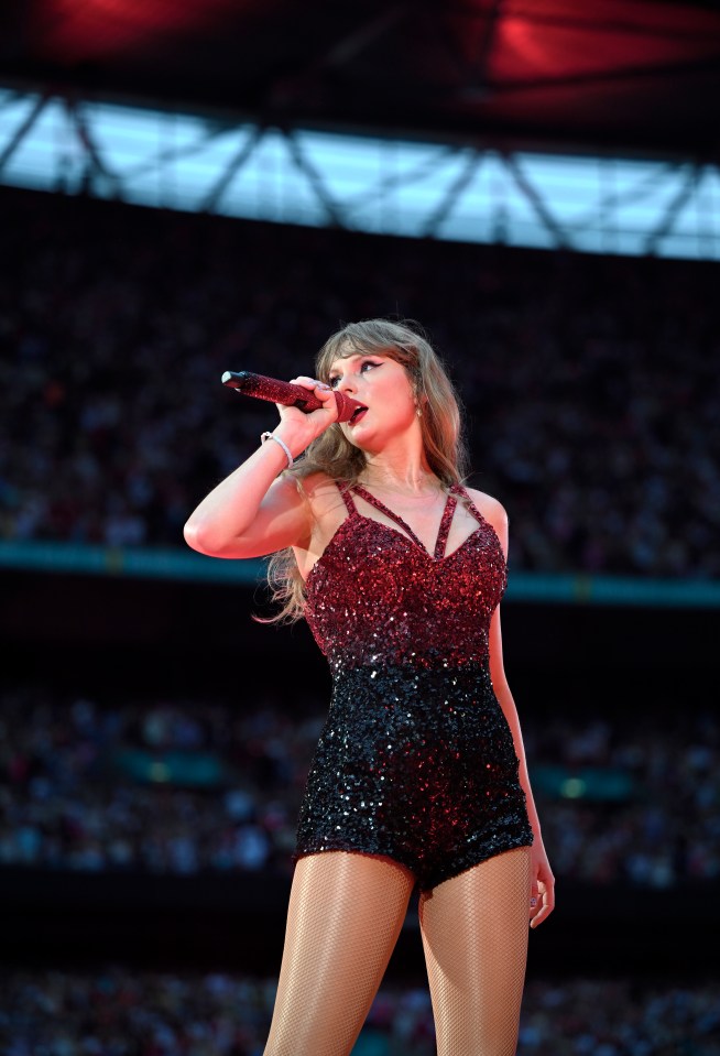 Taylor Swift performing in London, England on August 15, 2024