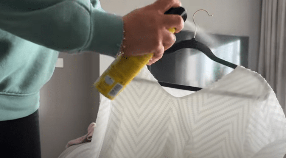 The savvy beauty fan sprays her tops with hairspray to stop makeup transferring