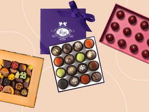 Gourmet chocolates we recommend on a light brown background