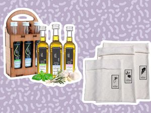 Collage of gifts we recommend for vegetarians on a purple background