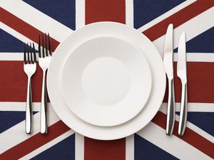 Plate, knife and fork on Union Jack