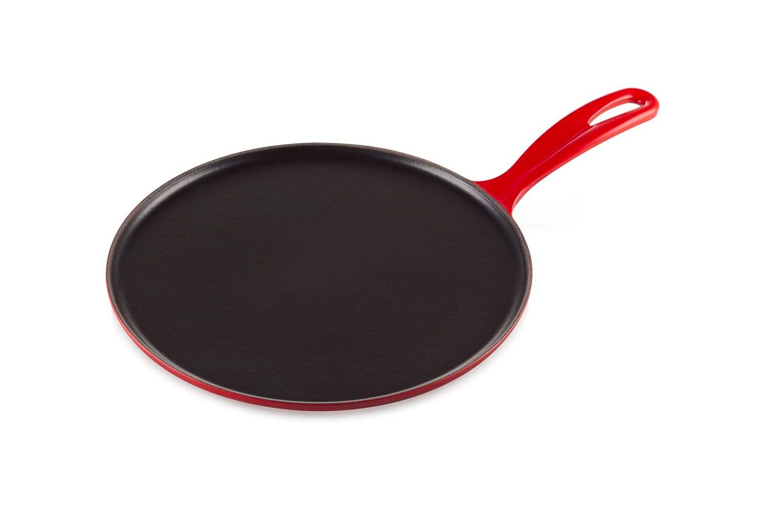 Le Creuset Enameled Cast Iron Crepe Pan with Rateau and Spatula, 10.75&quot;, Cerise