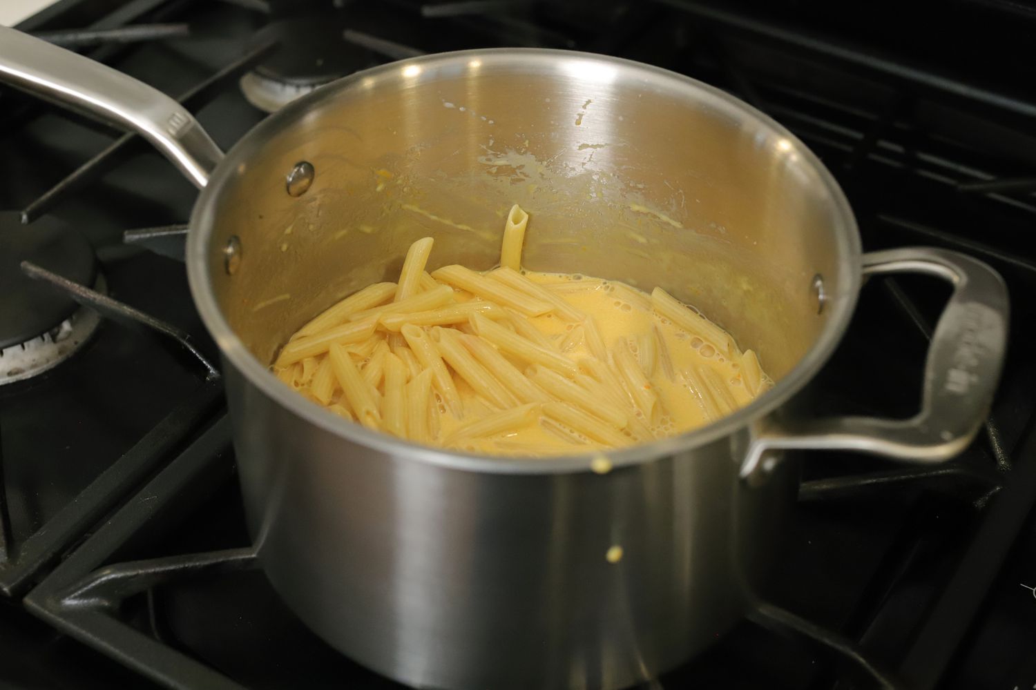 Making pasta and cheese in the Made In small saucepan
