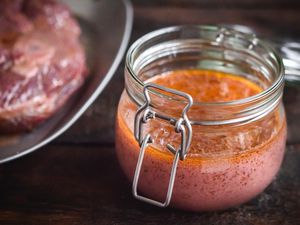 Overnight brisket marinade in a glass jar