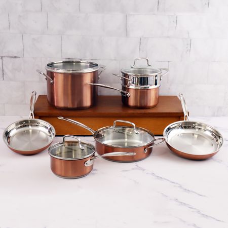 Cuisinart Chef's Classic Stainless Color Series 11 Piece Set displayed on a marble counter