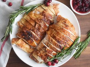 Air fryer turkey on a white plate