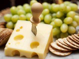 swiss cheese, crackers and grapes