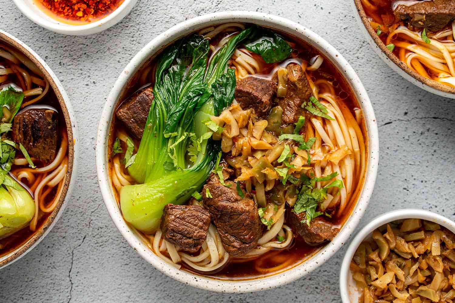 Taiwanese Beef Noodle Soup in bowls 