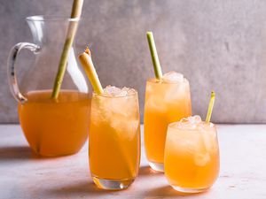 Iced lemongrass green tea served with ice in glasses