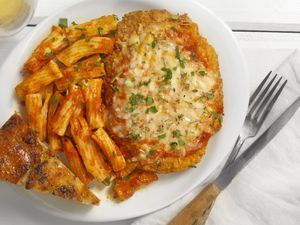 Chicken Parmesan with Rigatoni and Tomato Sauce