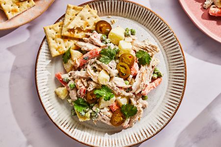 A plate of Mexican chicken salad, served with crackers