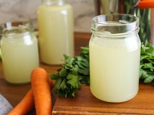 Fish stock in glass jars