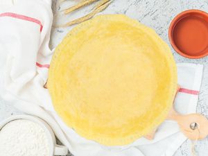 Easy oil pie crust pressed into a pie plate