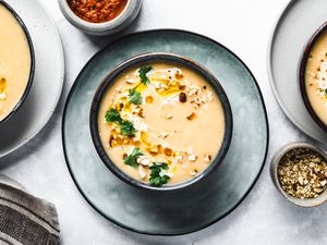 Vegetarian harissa spiked creamy parsnip soup recipe