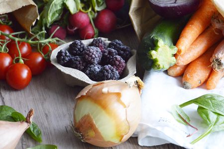 Spring vegetables and fruit